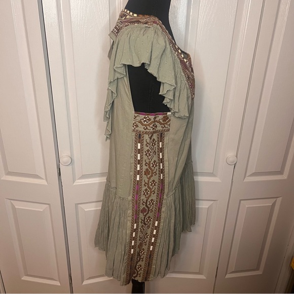 Free People Day Glow Embroidered Mini Dress Sz L Cottagecore Hippie Aztec Boho - Picture 9 of 13